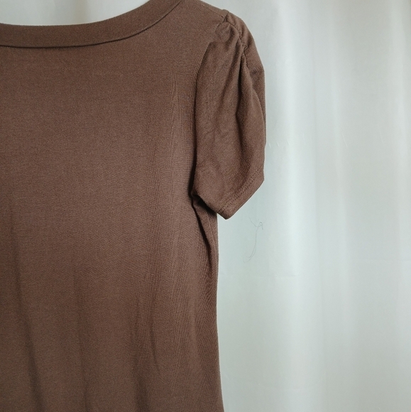 (#437) Unbranded Brown V-Neck Cuffed Sleeve Shirt Size Medium - Picture 6 of 11